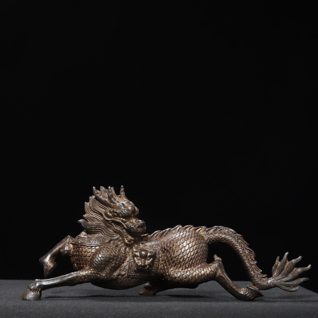 纯铜麒麟兽摆件复古铜器獬豸招财家居办公桌面风水装饰品创意礼品