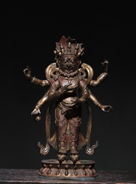六臂玛哈嘎啦藏传黄铜鎏金金刚佛像家居佛堂供佛桌面装饰复古摆件