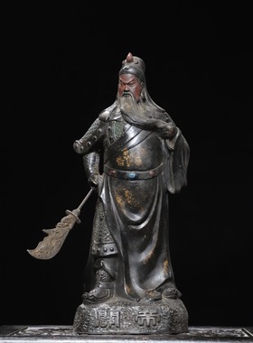 关公纯黄铜拓金复古铜器武财神像客厅佛堂供奉桌面装饰品创意摆件