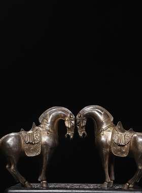 纯铜拓金唐马汗血宝马一对复古摆件骏马带马鞍马驹家居装饰工艺品