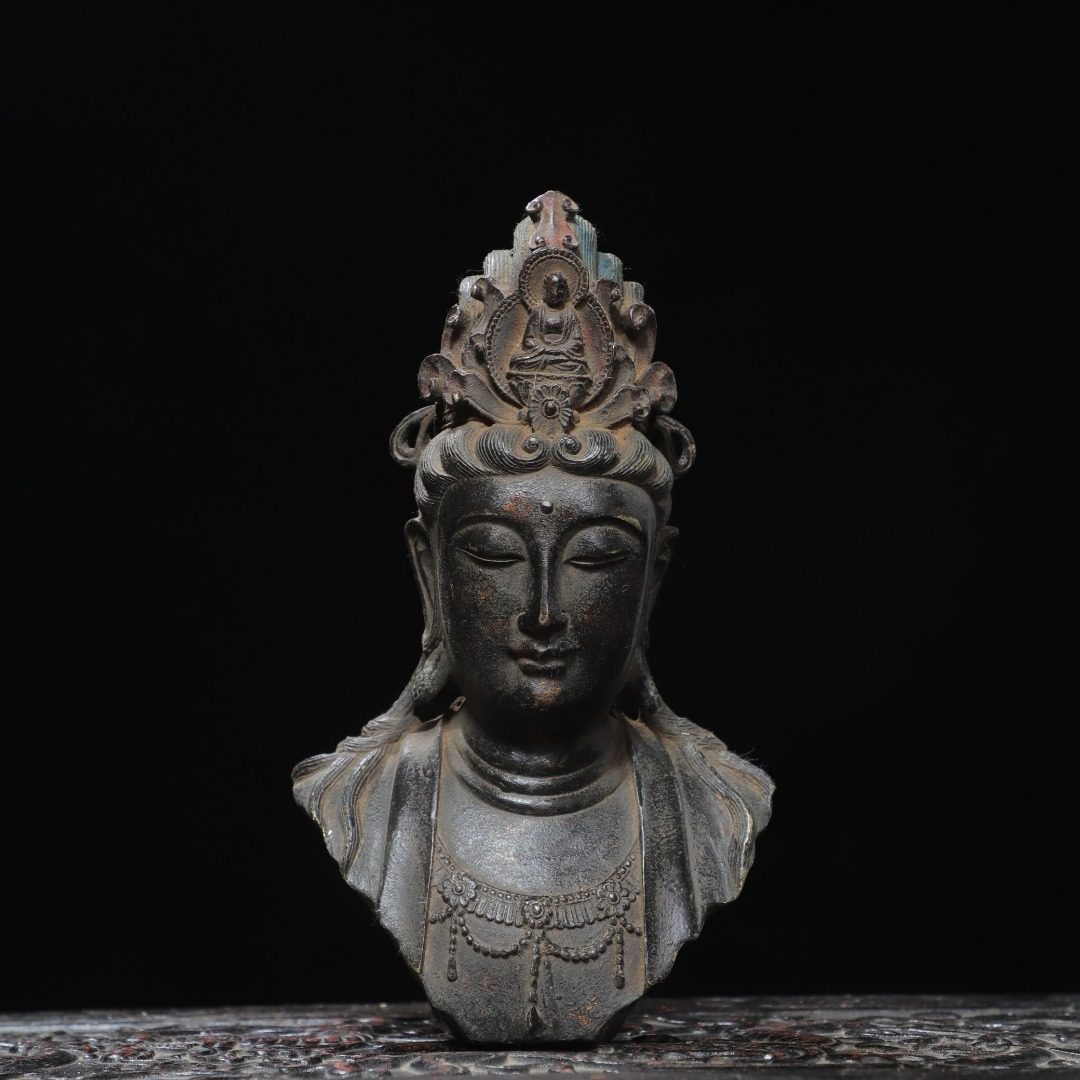 观音菩萨佛首像古玩古董收藏农村收纯黄铜佛头供奉摆件家居用佛堂