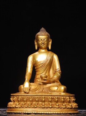 阿弥陀佛三宝像纯黄铜器雕鎏金家居客厅佛堂供奉装饰复古桌面摆件