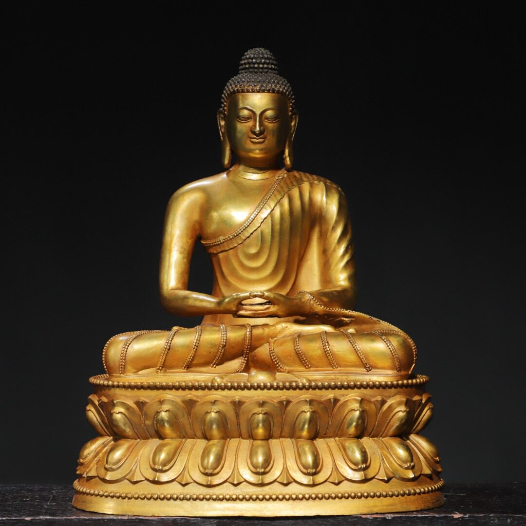 释迦牟尼佛像仿古纯铜鎏金藏传密宗家居用佛堂供奉装饰工艺品摆件