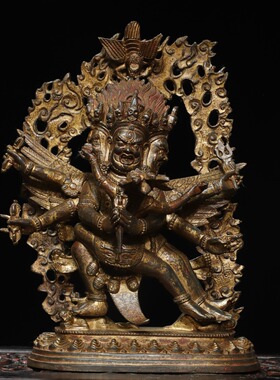 藏佛欢喜佛像纯铜泥金普巴金刚佛客厅佛堂供佛装饰品创意复古摆件