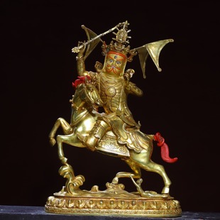 格萨尔王佛像全鎏金纯铜雕西藏传密宗精工室内家居用装饰桌面摆件