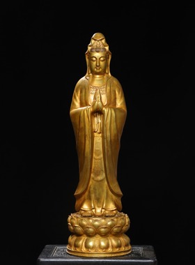 大号纯铜观音菩萨站像居家佛堂供养鎏金站莲花净瓶柳枝南海观世音