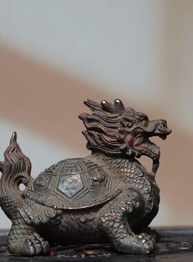 龙龟复古摆件纯黄铜器拓金八卦招财龙头龟办公室家居饰品客厅玄关