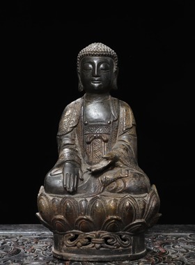 释迦牟尼黄铜拓金泥金阿弥陀佛佛家居佛堂供佛桌面装饰品复古摆件