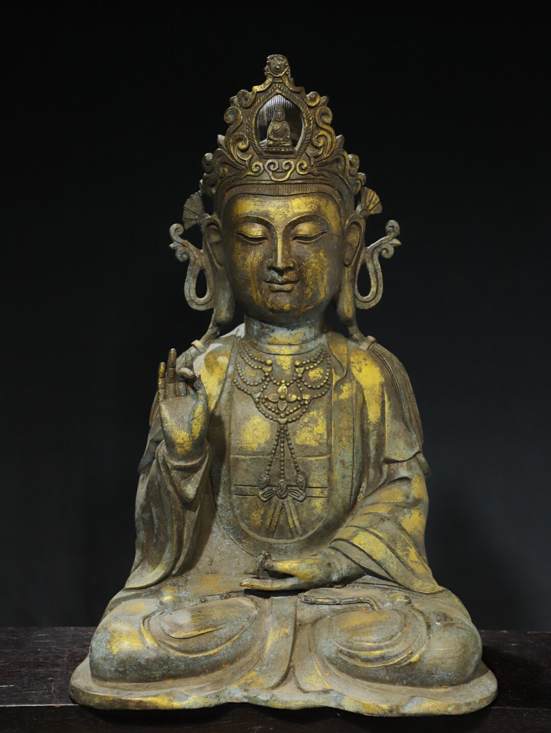 大号观音菩萨佛像纯铜鎏金藏式家居用佛堂供佛装饰品桌面复古摆件