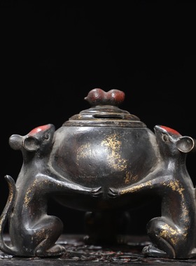 动物香薰炉黄铜拓金瑞兽炉狮子熏香炉家居佛堂桌面装饰品复古摆件