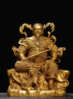 纯黄铜鎏金真武雷祖大帝玄武祖师金玄天上帝神佛像桌面装饰品摆件