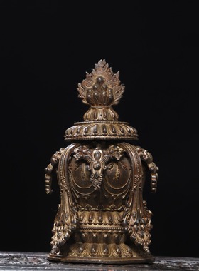 纯黄铜长寿宝瓶复古装饰摆件佛堂家居桌面办公室工艺品藏传式密宗