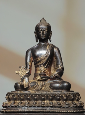 药师佛像纯铜器拓金藏佛仿古铜器客厅佛堂家居用桌面装饰复古摆件