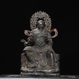 真武雷祖佛像纯黄铜拓金玄武祖师客厅佛堂供佛桌面装饰品复古摆件