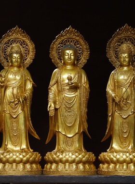 大号全黄铜站西方三圣佛像摆件观世音大势至菩萨阿弥托佛家用客厅