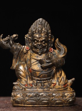 大黑天财神纯铜复古泥金二臂玛哈嘎拉家居佛堂供佛装饰品创意摆件