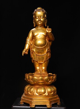 大号释迦牟尼太子像纯铜鎏金浴佛复古客厅佛堂供奉装饰工艺品摆件