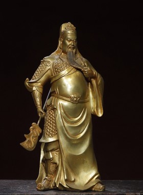 纯黄铜器鎏金关公铜像摆件佛像大刀关羽关二爷武财神公司开业礼品