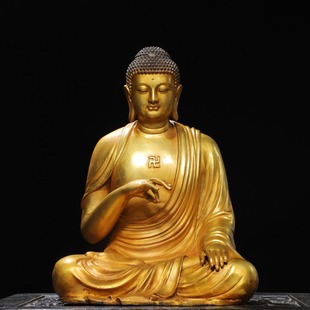 西藏传密宗五方释迦牟尼佛像仿古纯铜鎏金家用佛堂玄关装饰品摆件