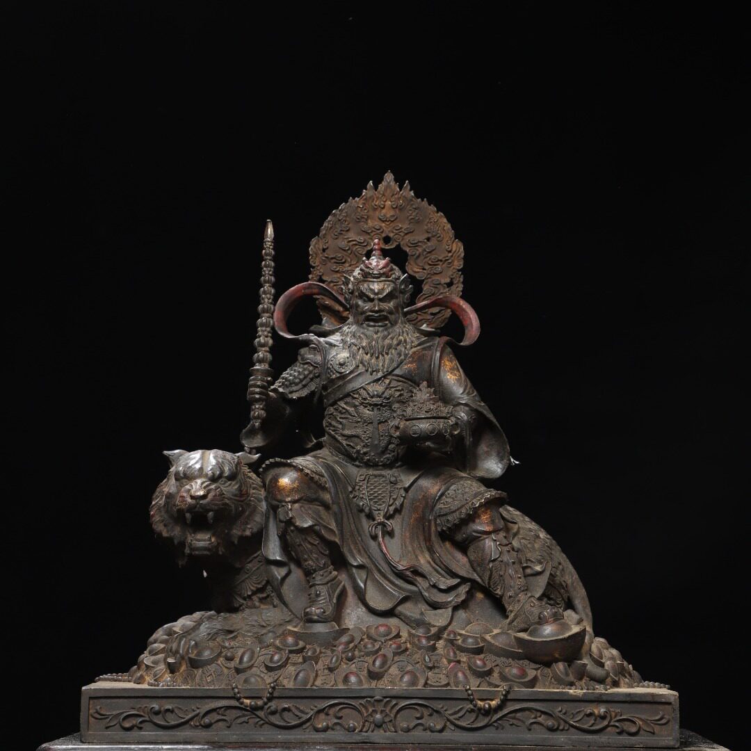 赵公明纯黄铜拓金复古铜器佛像武财神家居佛堂供奉装饰品桌面摆件