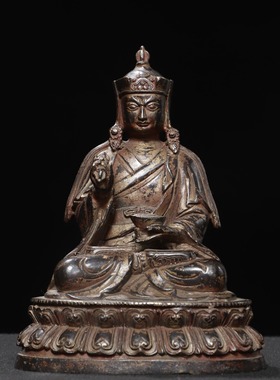 莲花生大士佛像纯铜拓金仿古铜器藏佛佛像家居用佛堂供佛装饰摆件