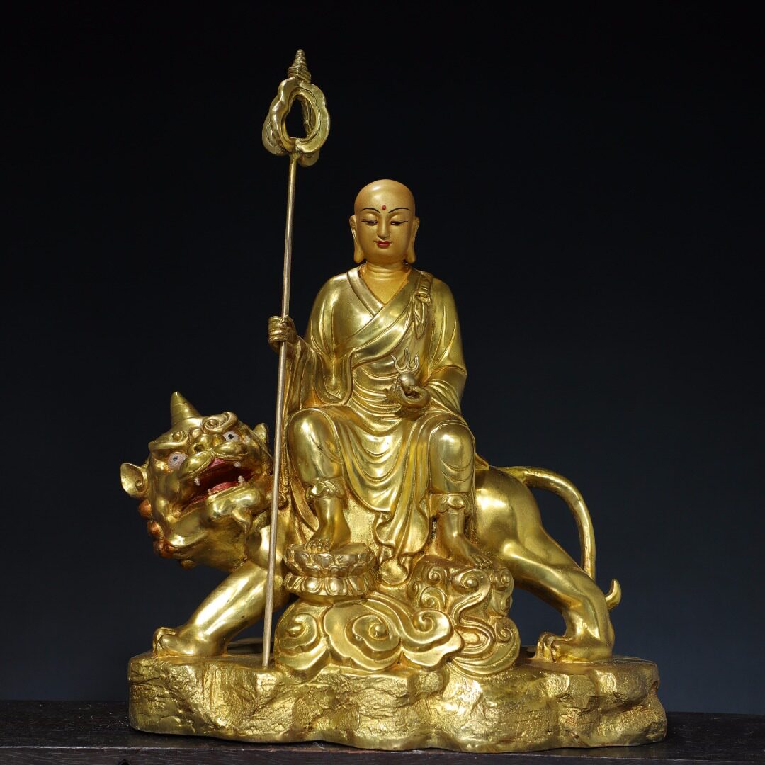 地藏王菩萨佛像黄铜鎏金仿古铜器藏佛家居佛堂供佛装饰品桌面摆件
