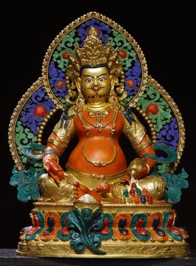大号黄财神佛像摆件彩绘背光黄铜家居精工全鎏金雕花藏传密宗摆件