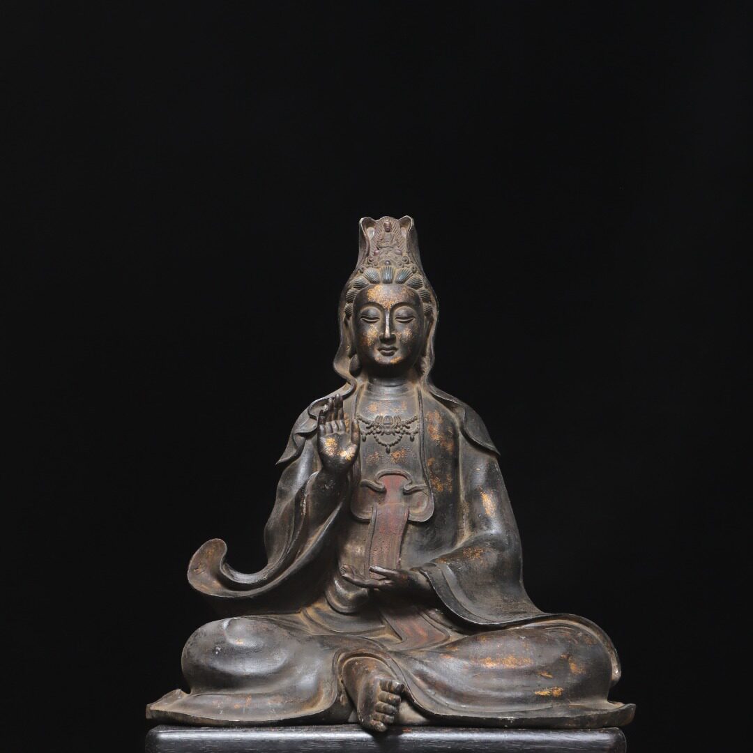 大号坐南海观世音菩萨神佛像复古纯黄铜器雕室内佛堂供奉装饰摆件