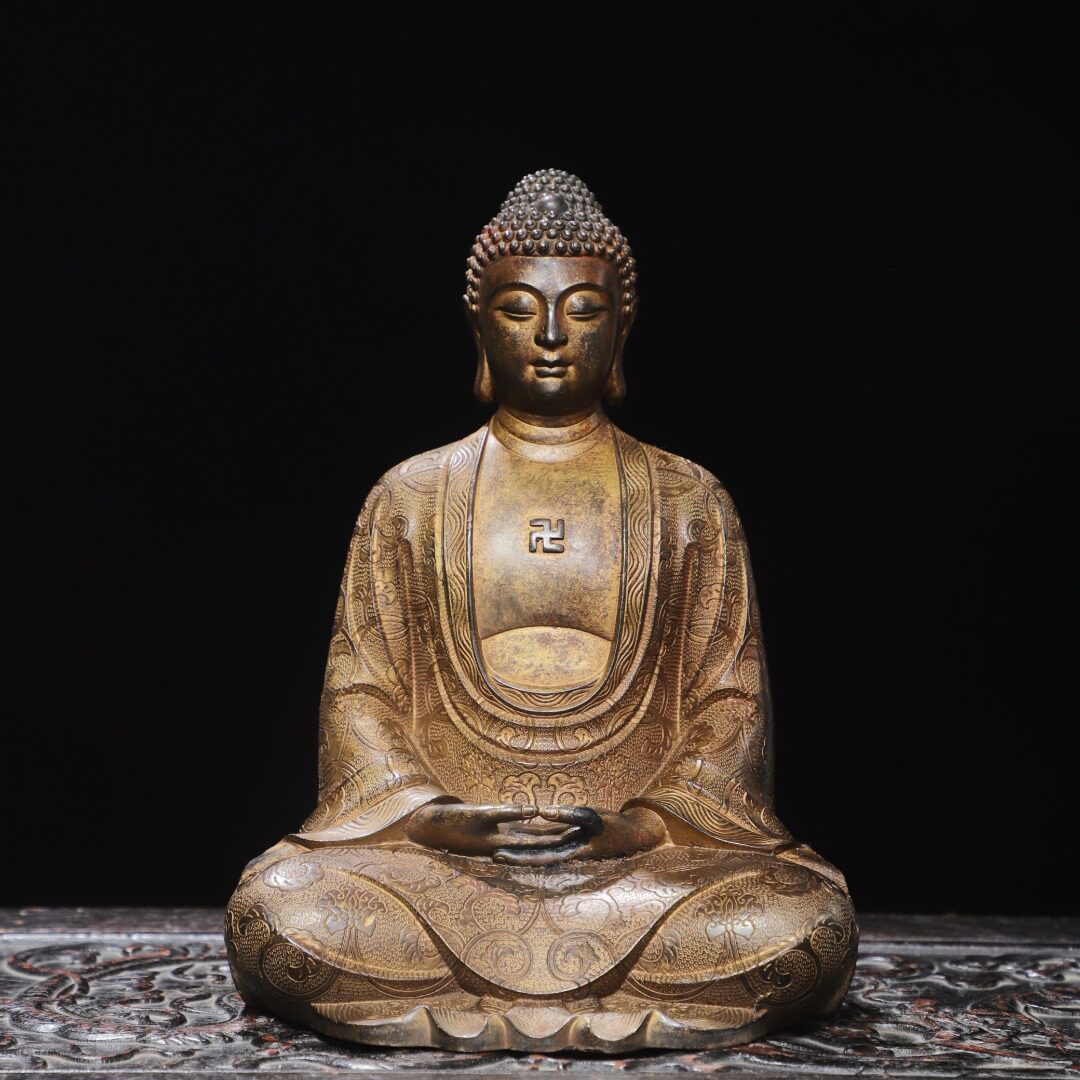 释迦牟尼佛像藏传密宗纯黄铜泥金家居室内摆件佛堂供奉装饰工艺品