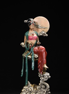 纯黄铜雕彩绘嫦娥奔月神佛像广寒宫仙子太阴星君娘娘家用供奉摆件