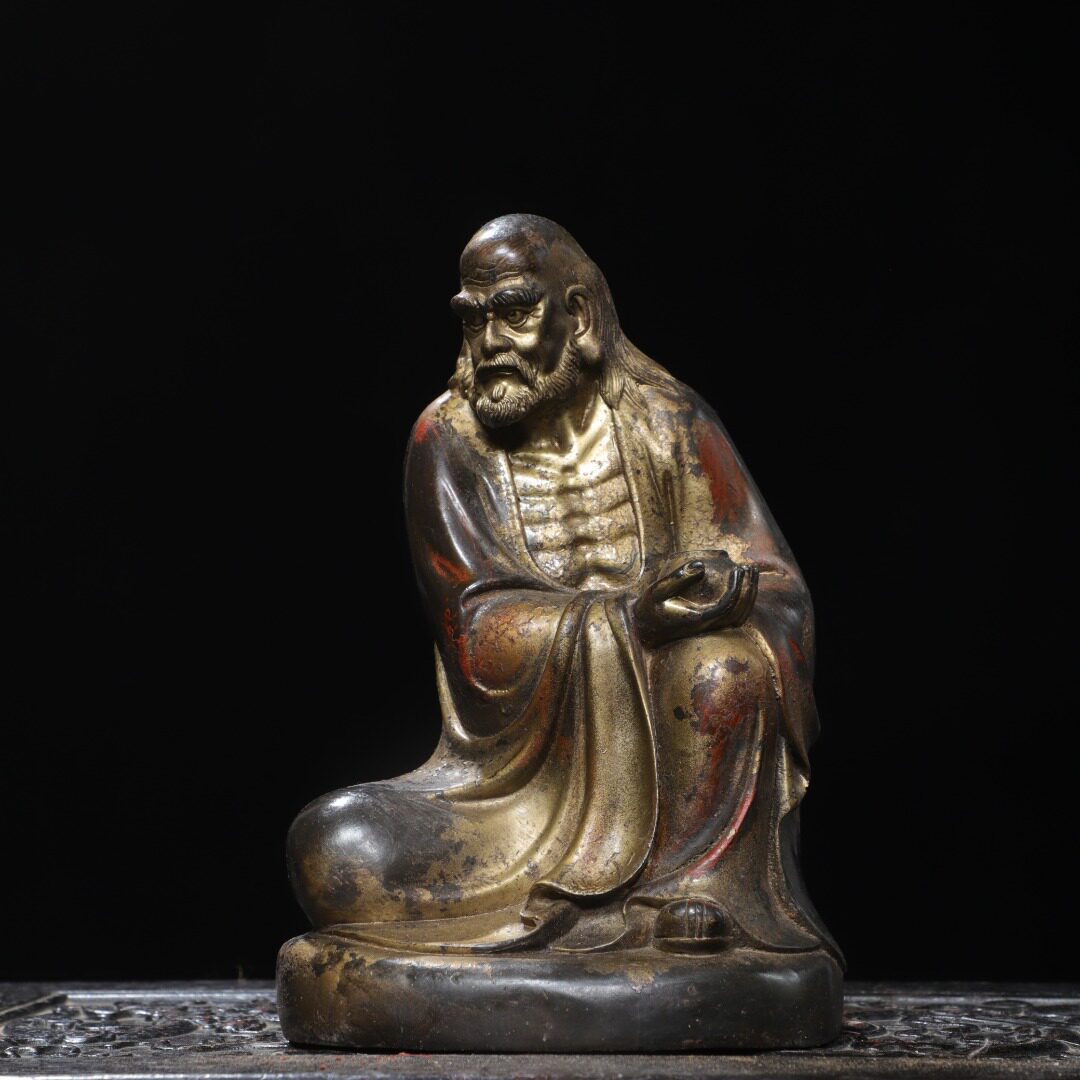 达摩祖师黄铜鎏金拓金仿古铜器佛像家居用佛堂供佛桌面装饰品摆件