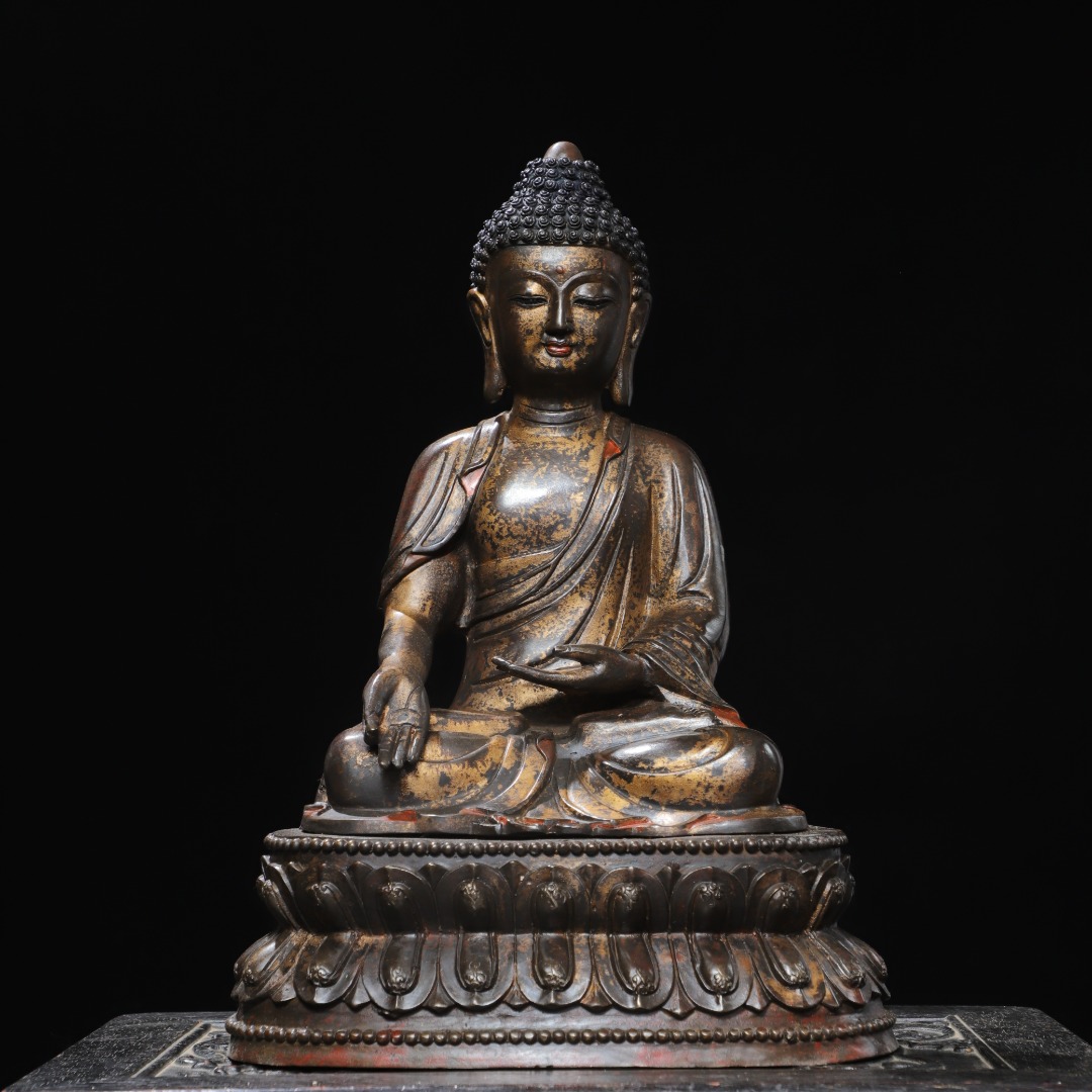 西藏传密宗纯铜鎏金释迦牟尼三世佛像家居佛堂供奉装饰工艺品摆件