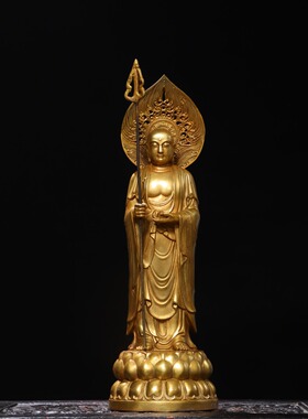 九华山站地藏王菩萨佛像纯铜器鎏金居家佛堂供奉桌面装饰复古摆件