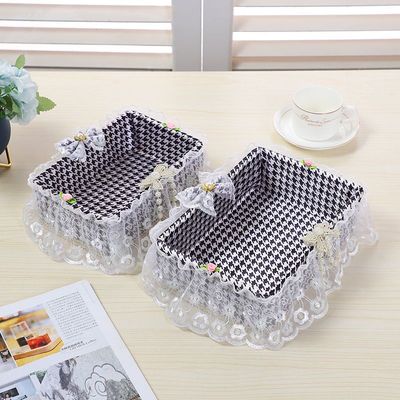 新款收纳筐蕾丝布艺收纳篮桌面鞋柜仿草藤编化妆品钥匙杂物收纳盒