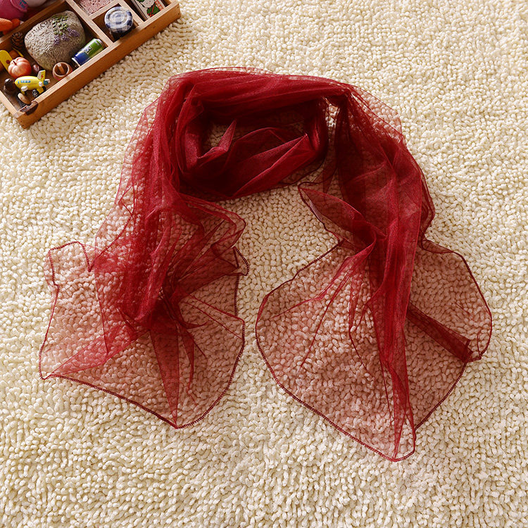 洋气百搭气质女薄丝巾复古酒红婚纱纱巾时尚围巾外搭装饰大长披肩