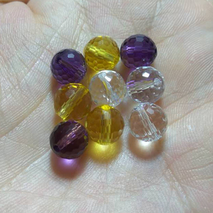 天然白水晶128刻面散珠DIY紫黄水晶切面圆珠手链配珠项链串珠