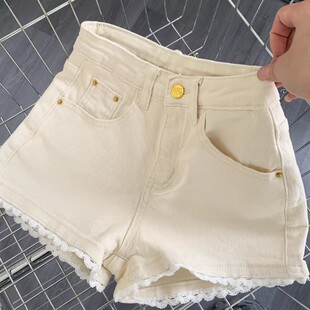 甜美辣妹蕾丝拼接白色牛仔短裤2026年夏季新款时髦潮流阔腿热裤女