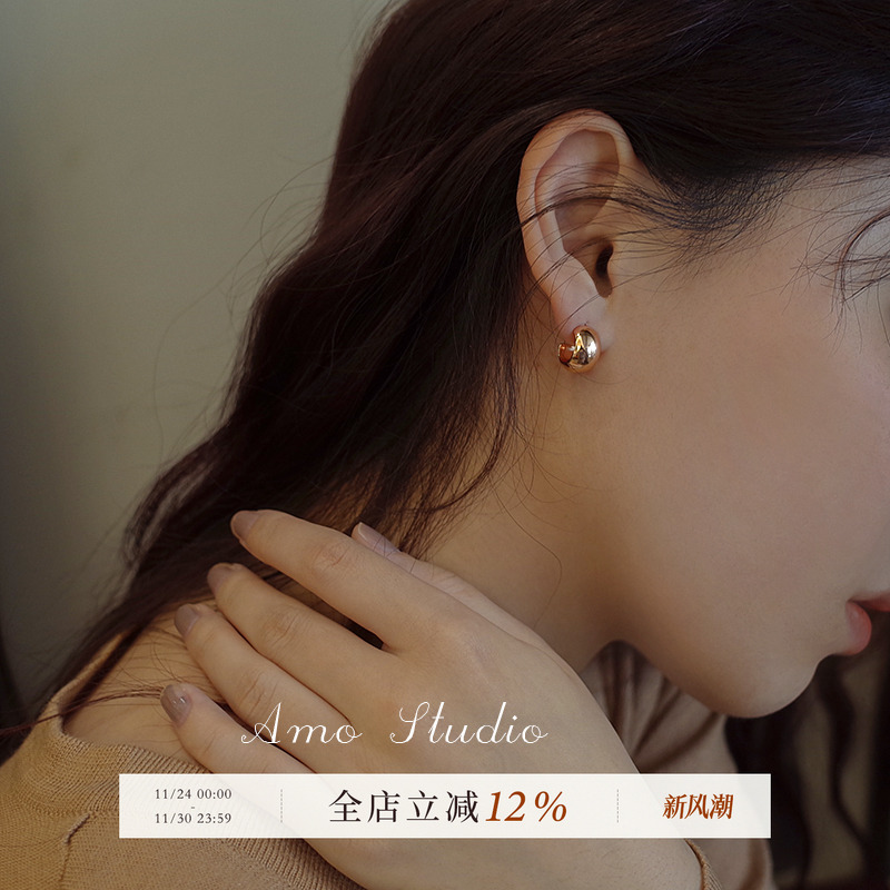 AMOC形金色耳环女银针简约小众