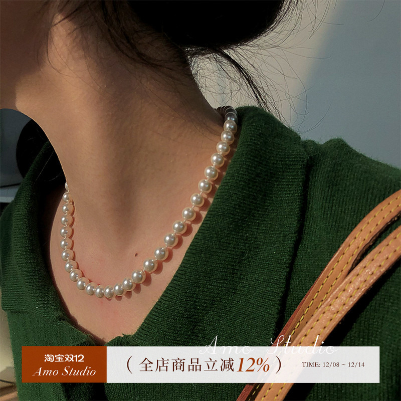 AMO人造珍珠项链女复古fever同款