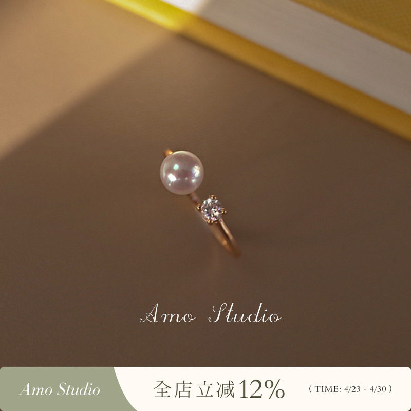 AMO天然珍珠纯银戒指小众设计高级食指戒2026年新款时尚个性手饰