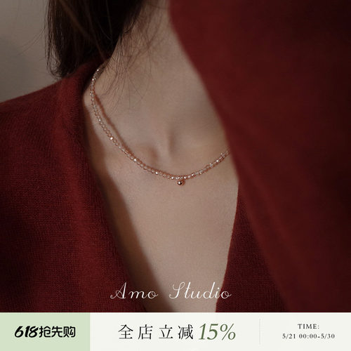 AMO超闪串珠项链女纯银简约基础