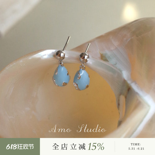 AMO奶油蓝水滴耳环女多巴胺夏季