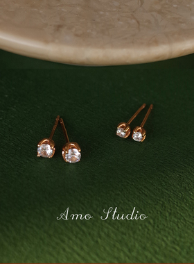 AMO超闪迷你小钻耳钉养耳洞S925纯银睡觉免摘耳饰简约百搭基础款