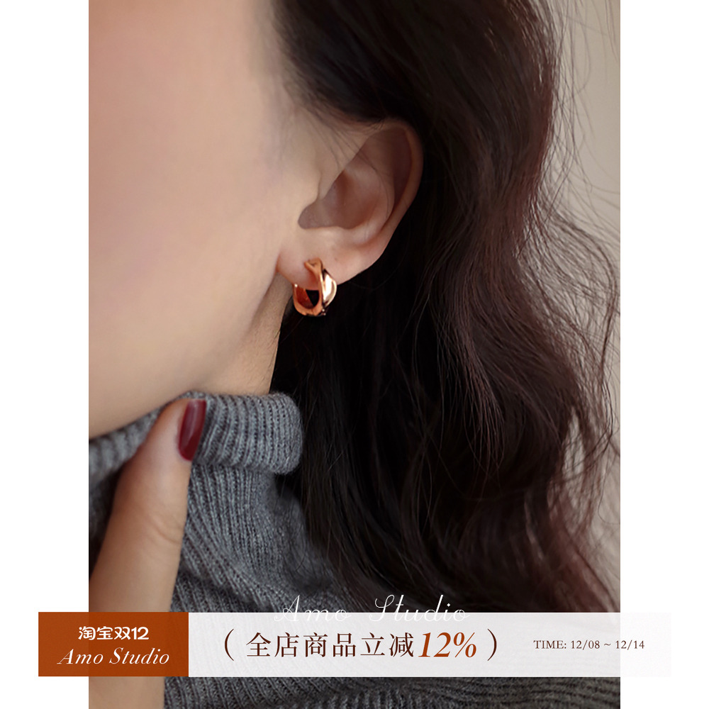 AMO金色肌理圆圈耳环女简约小众