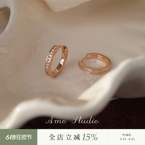 超闪满钻金色圈圈耳扣轻奢高级