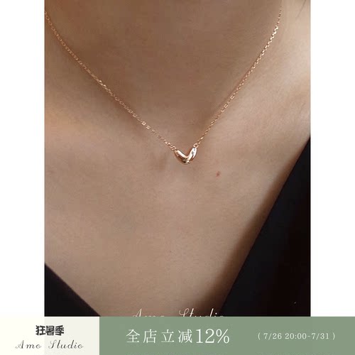 AMO镶钻爱心项链女纯银简约甜美