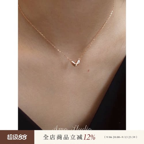 AMO镶钻爱心项链女纯银简约甜美
