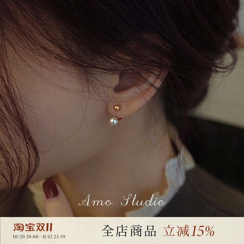 AMO金珠豆豆天然珍珠耳钉女银针轻奢小众设计耳环2026新高级耳饰