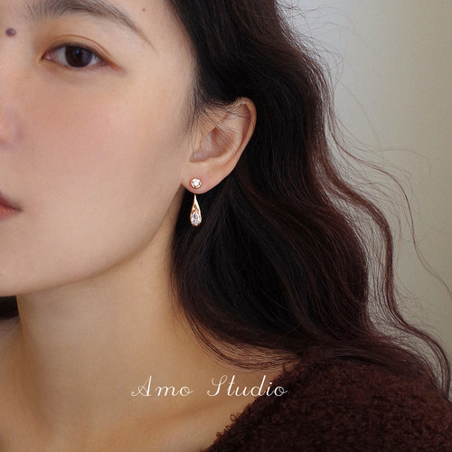 AMO闪钻长水滴耳环女高级显脸小