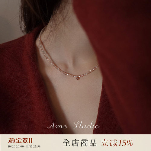 AMO超闪串珠项链女纯银简约基础